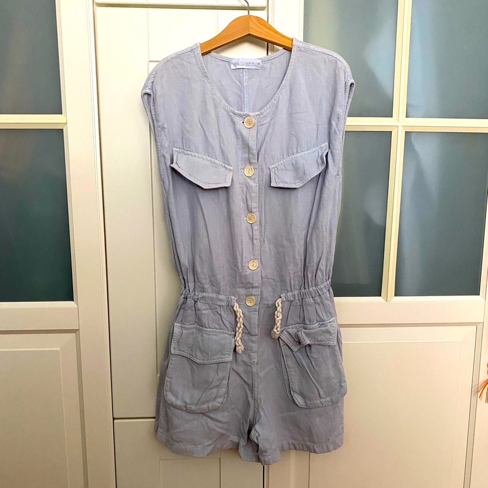 Perfect Beach Holiday Jumpsuit! Preloved Zara chambray buttonfront Sz 11/12
